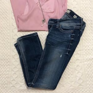 Stella Buckle Distressed Straight Leg Jeans